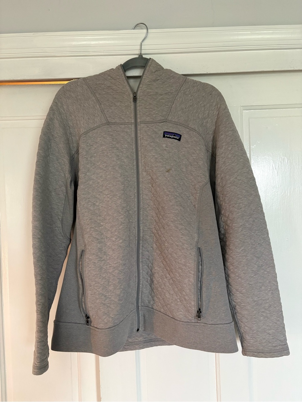 Patagonia Light Gray Quilted Full-Zip Hoodie Jacket